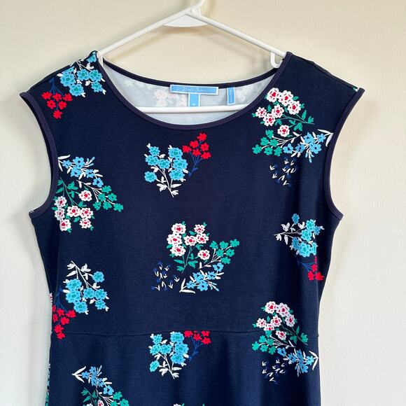 Draper James Floral Ponte A-Line Mini Short Dress Navy Stretch Jersey Preppy MED - Picture 2 of 10